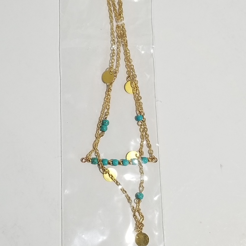 Layered gold and blue necklace - Picture 3 of 4